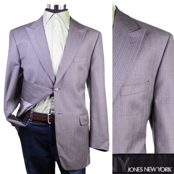 Jones New York Mens Suit Jacket 44L Blazer Gray Pinstripe Business Formal - Picture 1 of 12